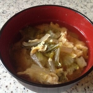白菜玉ねぎ小松菜のかき玉味噌汁